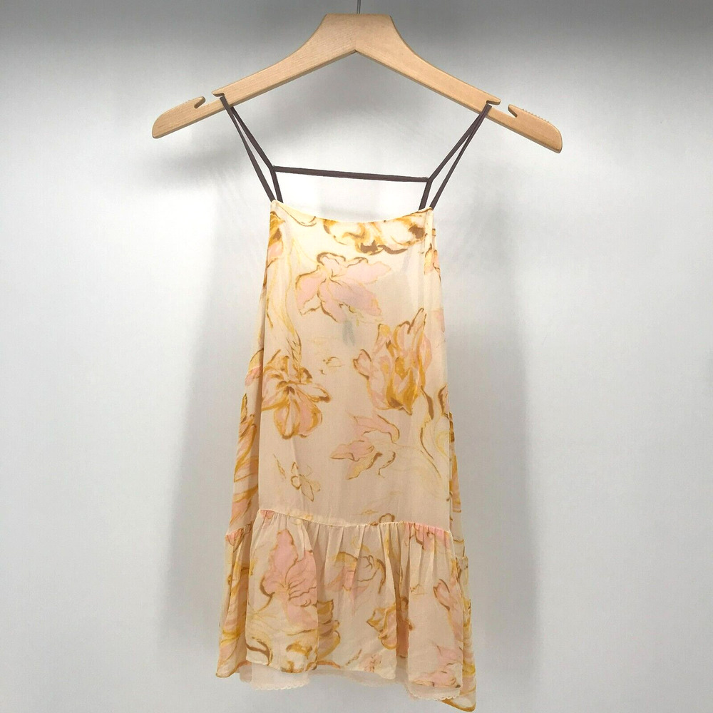 Anthropologie HD In Paris Cami Tank Top Womens Small Peach Yellow Floral Peplum - Picture 2 of 12